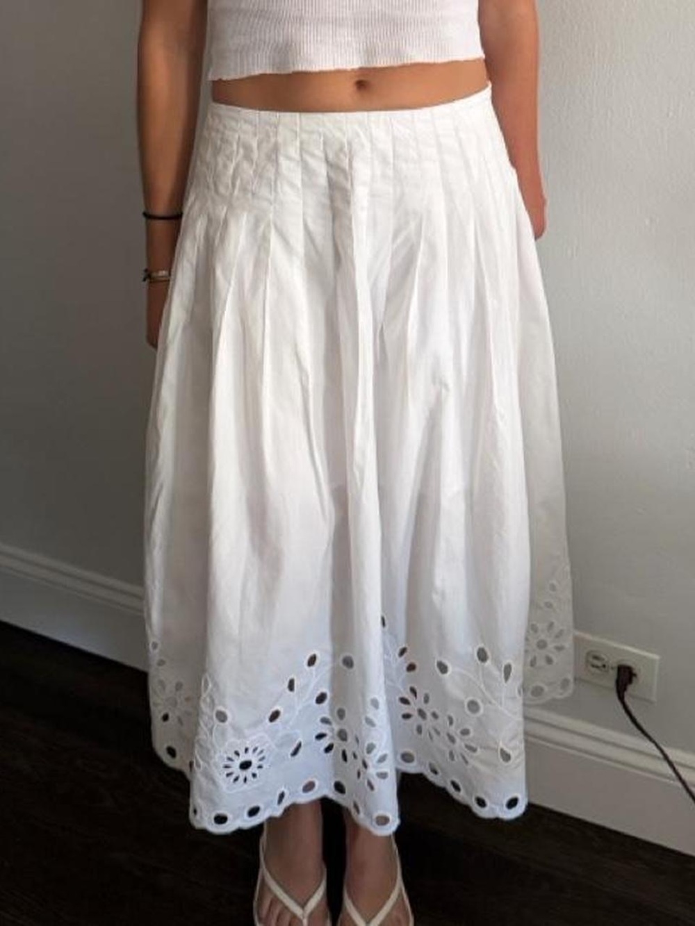 J. Crew White Eyelet Midi Skirt